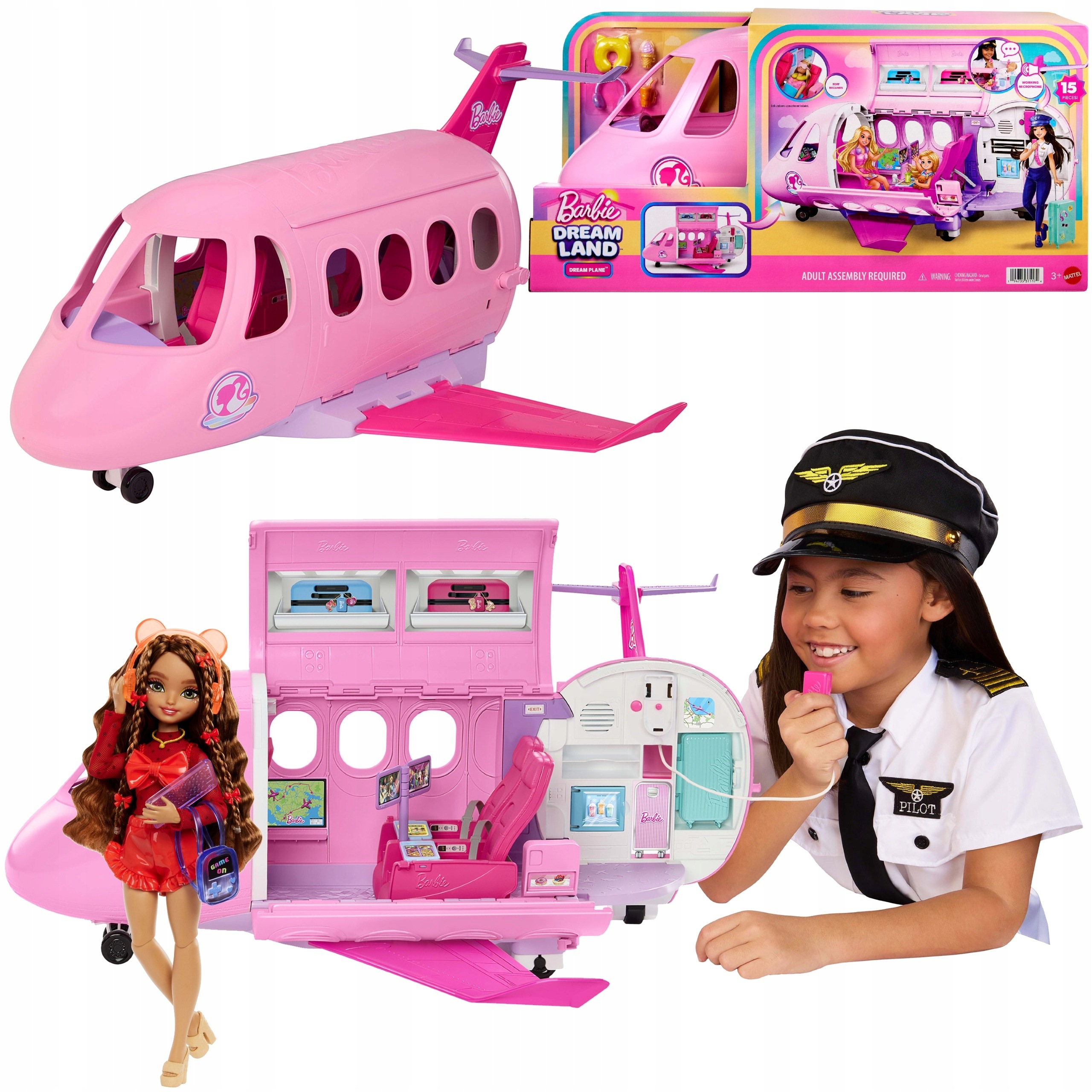Barbie Duży Interaktywny Samolot 3 Strefy Akc. Lalka Teresa Dream Besties
