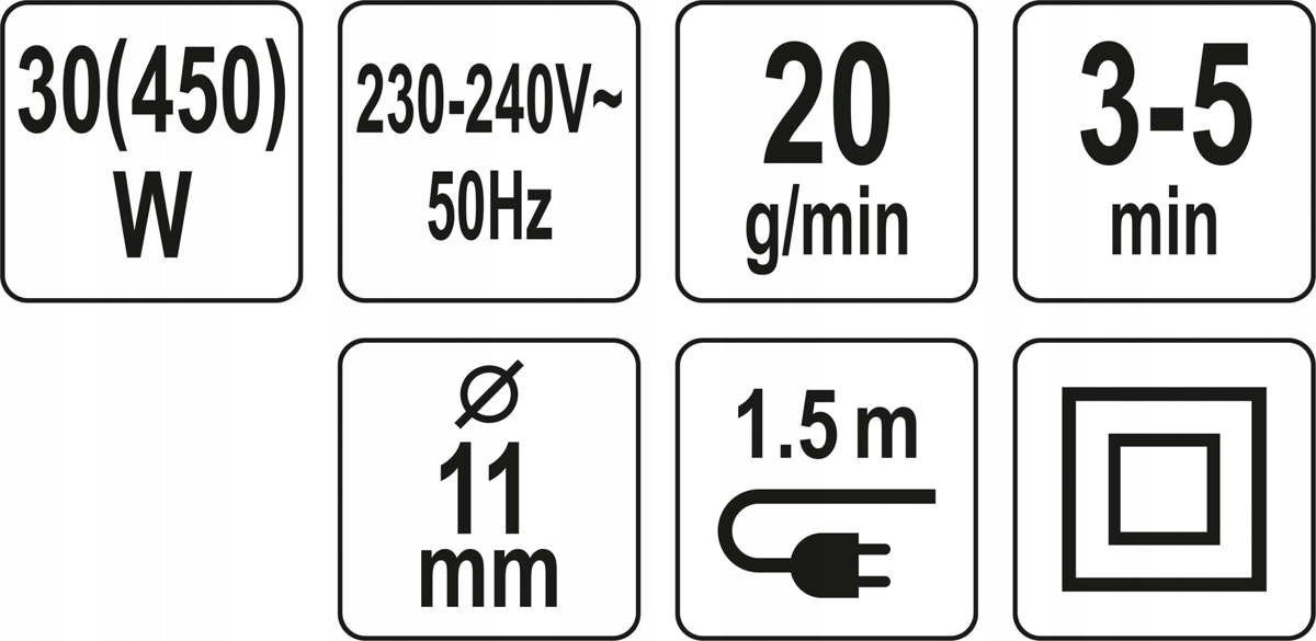 PISTOLET DO KLEJU 11MM 450W O WYSOKIEJ WYDAJNOŚCI Moc 450 W