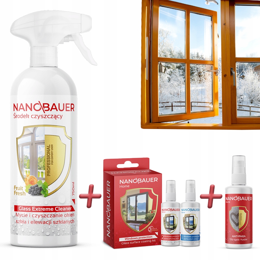 Přípravek na mytí skel 750 ml impregnace skel 60 Ml Antipara 100 ml Nanobauer