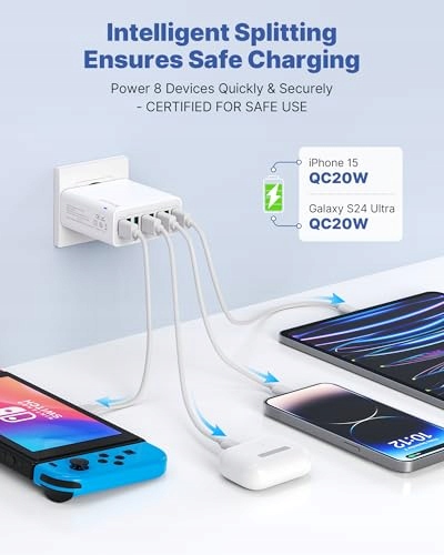 Ładowarka USB, 8 portów USB, wtyczka 40 W QC 3.0 SZYBKIE ŁADOWANIE — miniatura 2