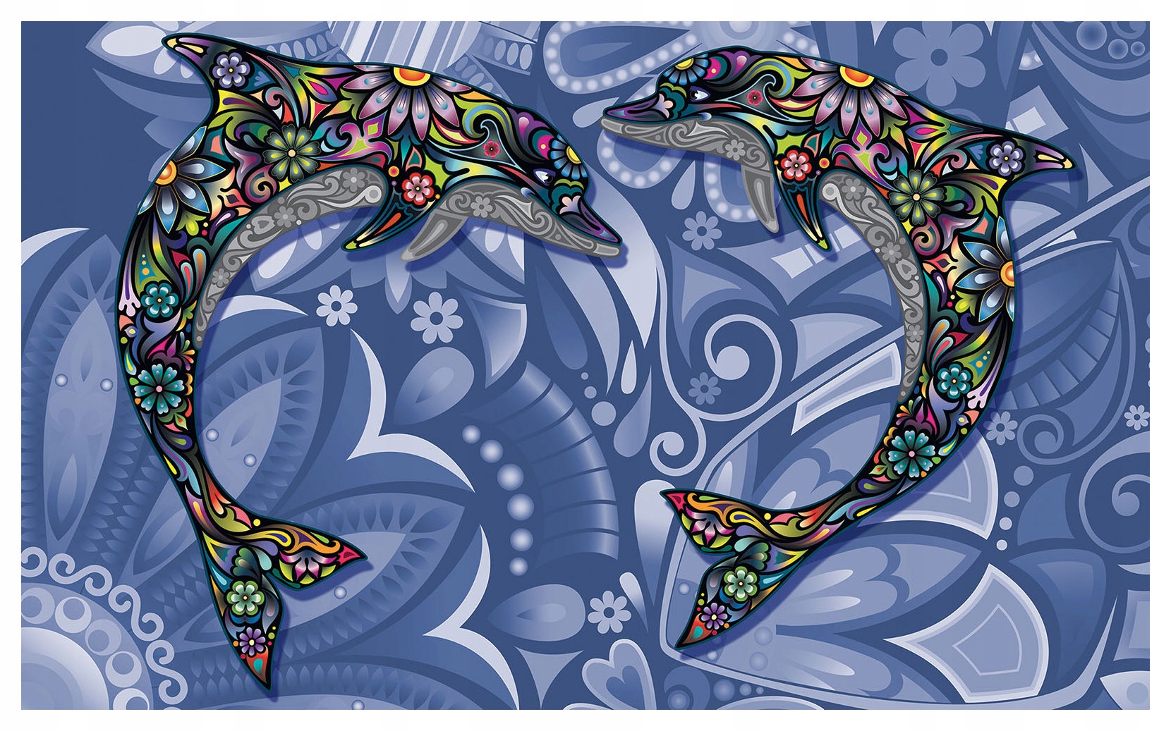 Vliesová fototapeta Delfíni Abstrakt Květiny Moře Barva 416x254 lepidlo