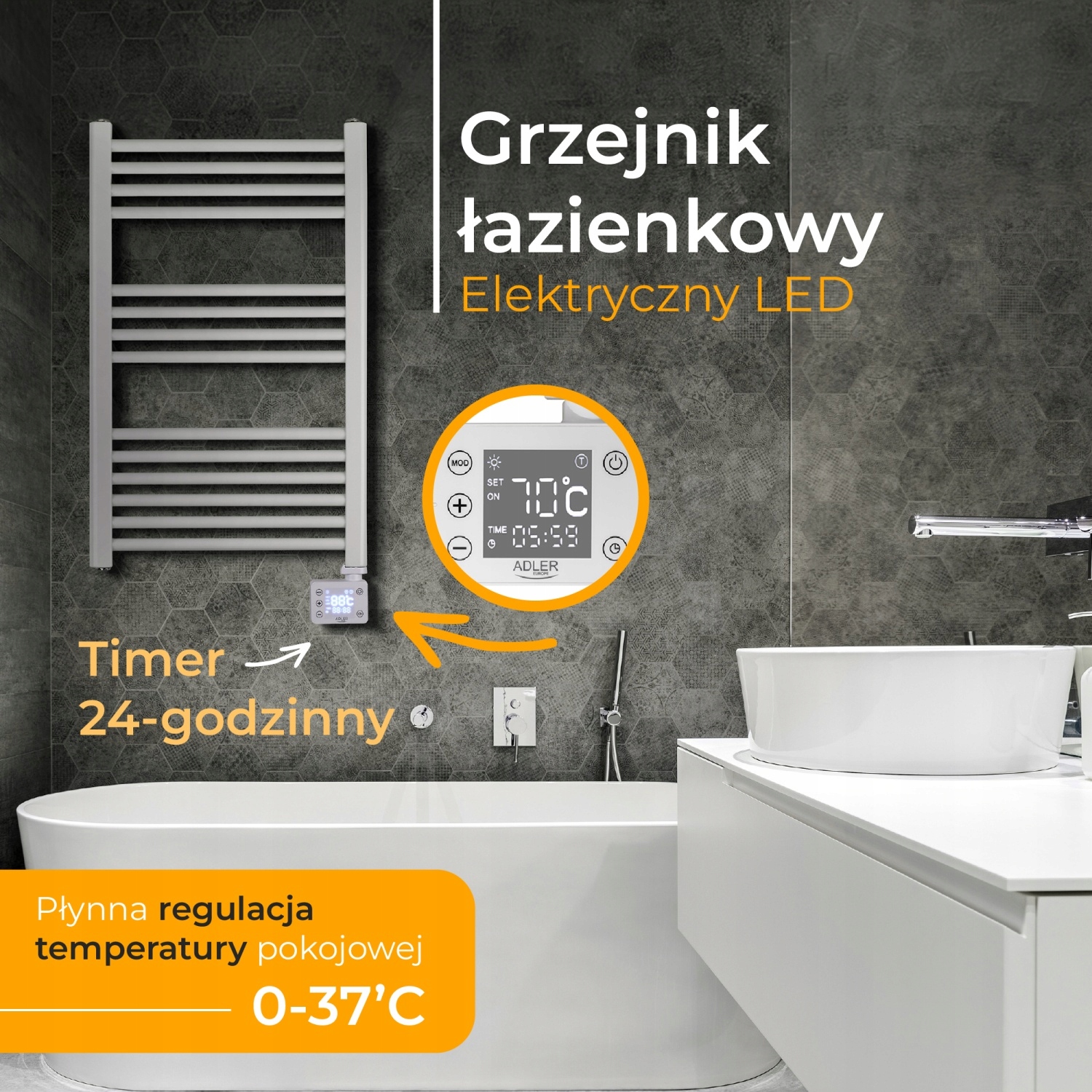 Grzejnik Łazienkowy Elektryczny LED AD 7824 – Szybkie Suszenie i Ogrzewanie