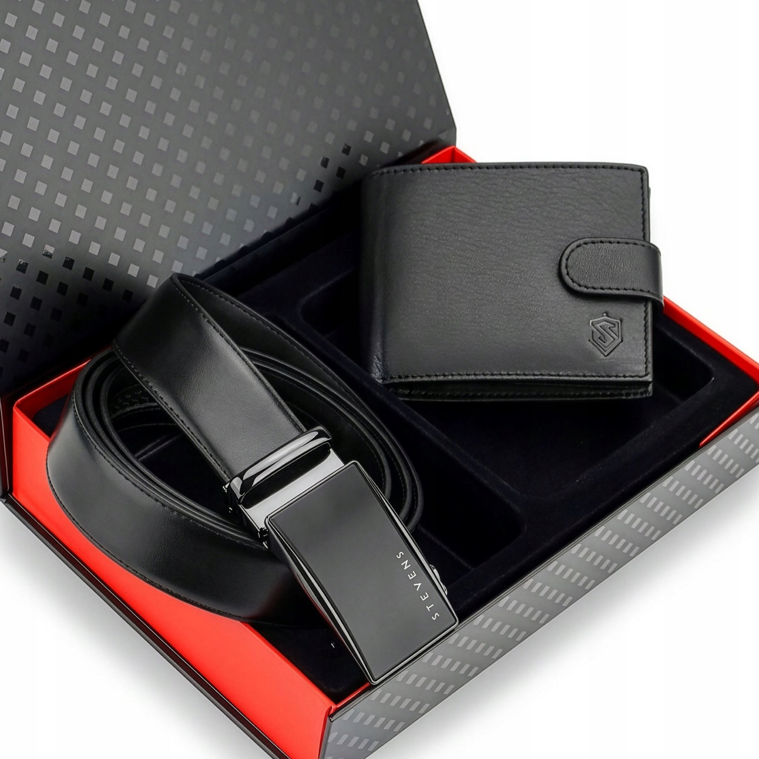 Kožená peněženka Stevens Černá Rfid Pásek Automat Krabička 125