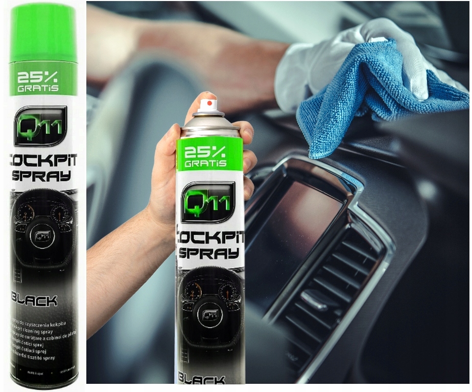 Spray do czyszczenia kokpitu plastiku Plak do samochodu Q11 750ml Black