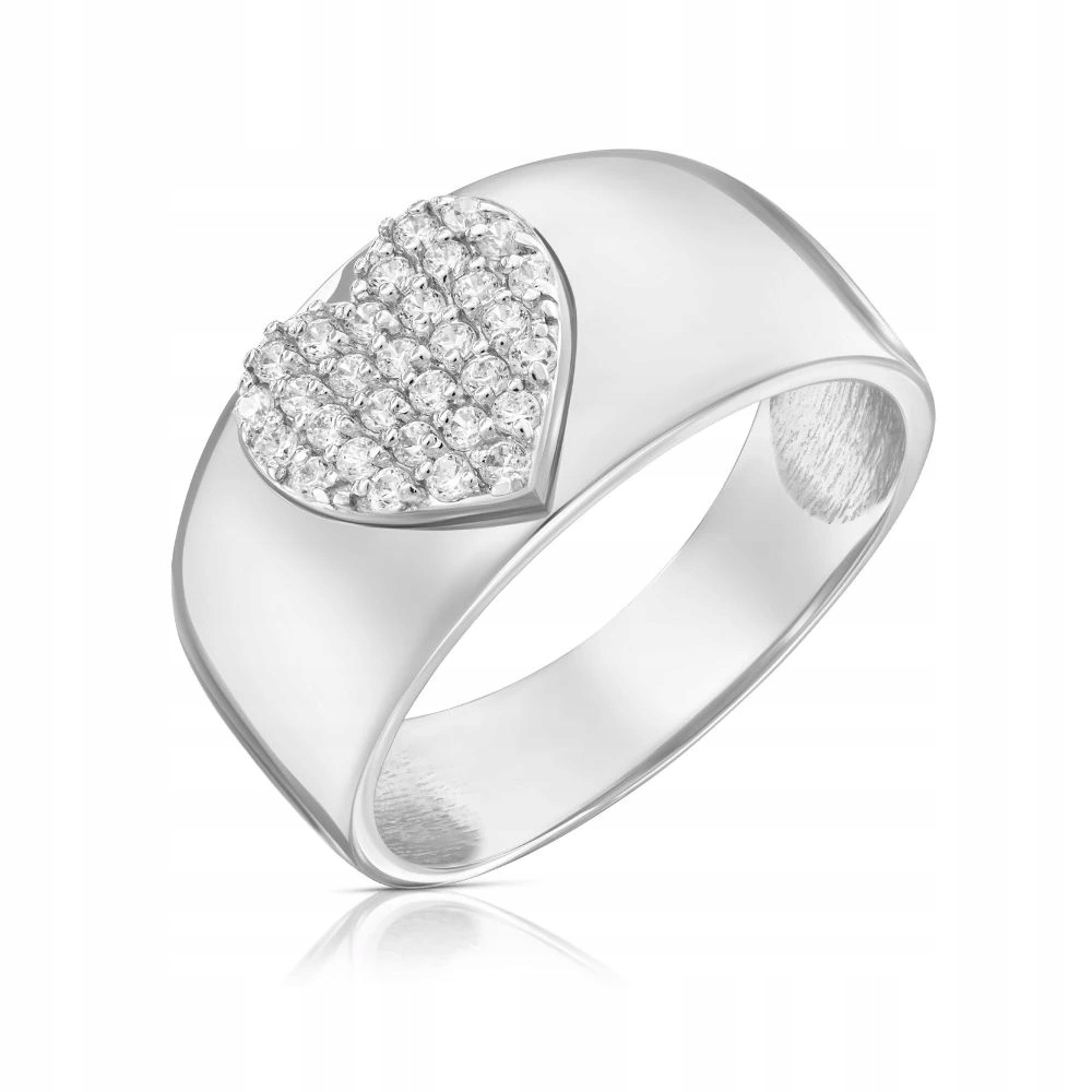 Stříbrný Prstýnek Velký 925 Srdce Se Zirkony Široký Masivní VEL.19