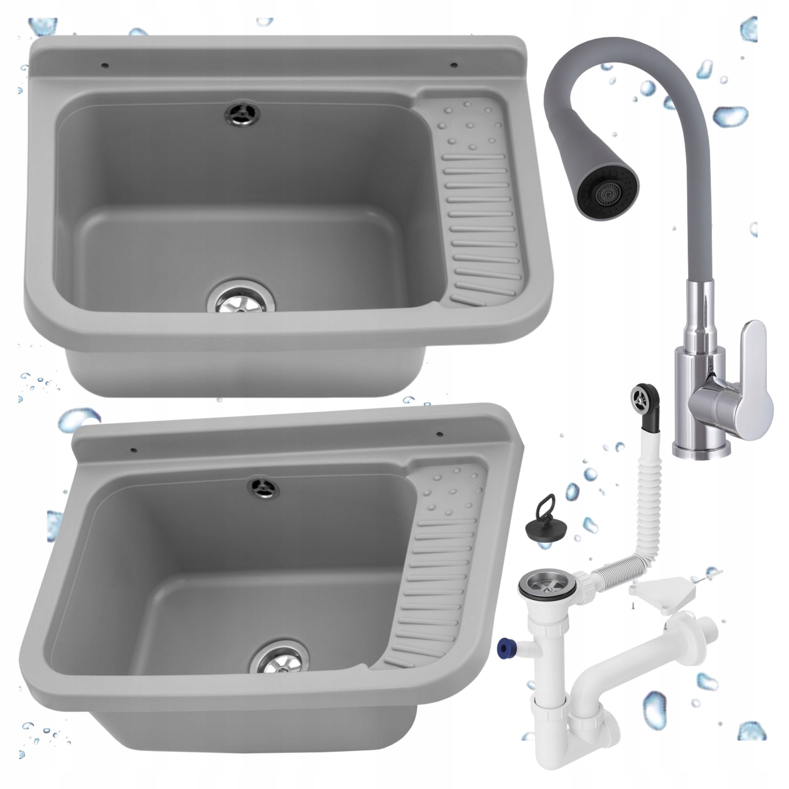 Ekonomický dřez Pracovní komora Šedá Baterie Ohebná Výlevka Sada