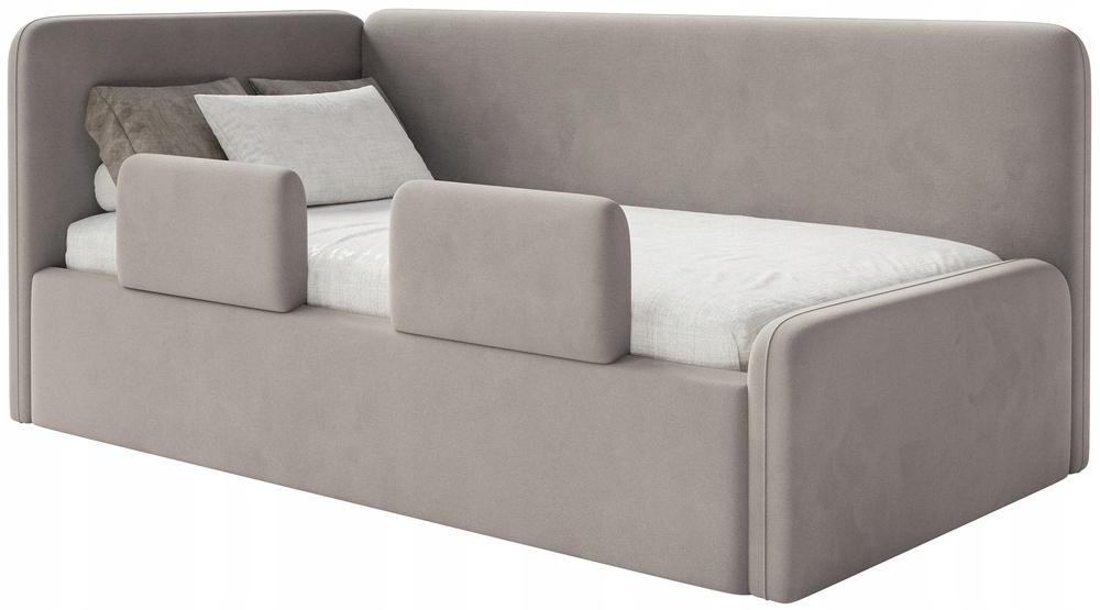 Postel pro mláděž 90x200 cm Fanklo šedobéžová velurová levá matrace s zábranami