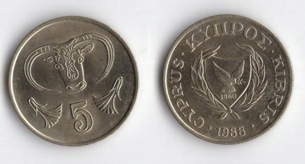 CYPR 1988 5 CENTS STARSZE GODŁO