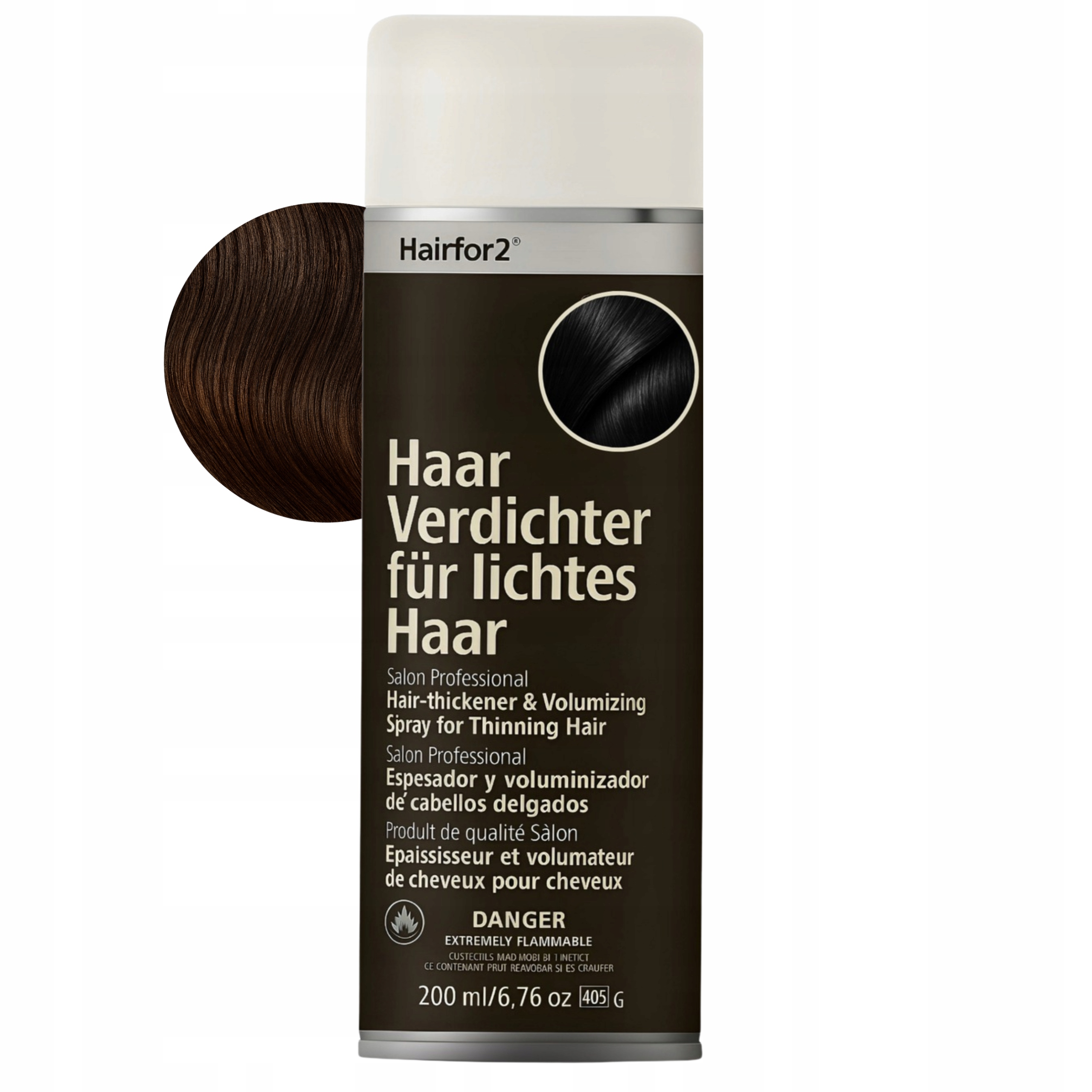 HairFor2 sprej 200 Ml Okamžité zahuštění vlasů Velmi tmavě hnědá barva