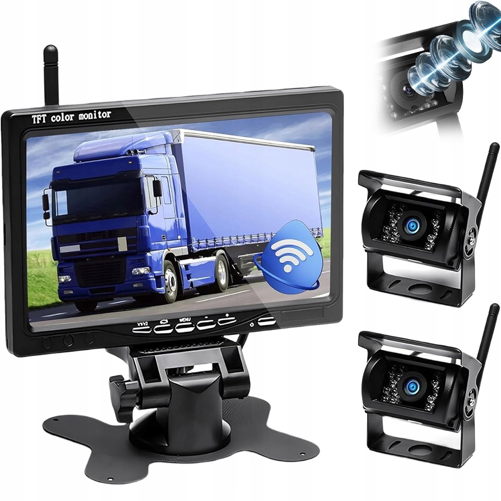 Couvací Kamera Monitor 7'' 12-36V 2 Kamerami Široký Úhel Pomocné Linky