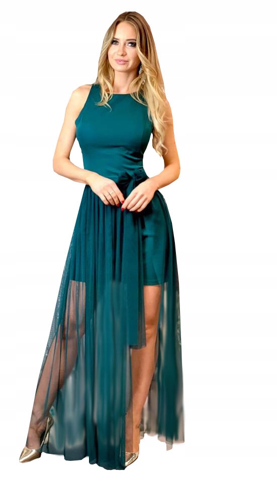 

2w1 Zielona Ołówkowa Sukienka z Maxi Spódnicą Xs