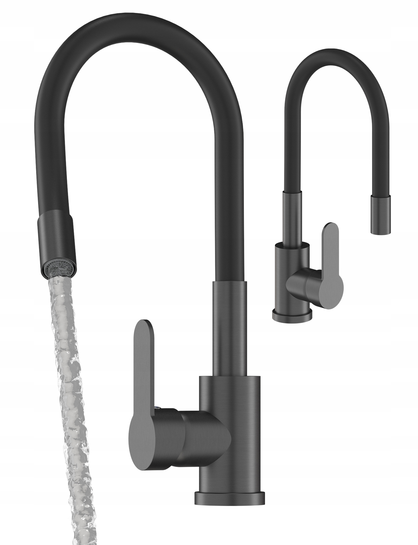 Flexibilný Kuchynský Kohútik Gun Grey Čierny Metalický Výtokový Otvor Batéria Umývadlo Grado