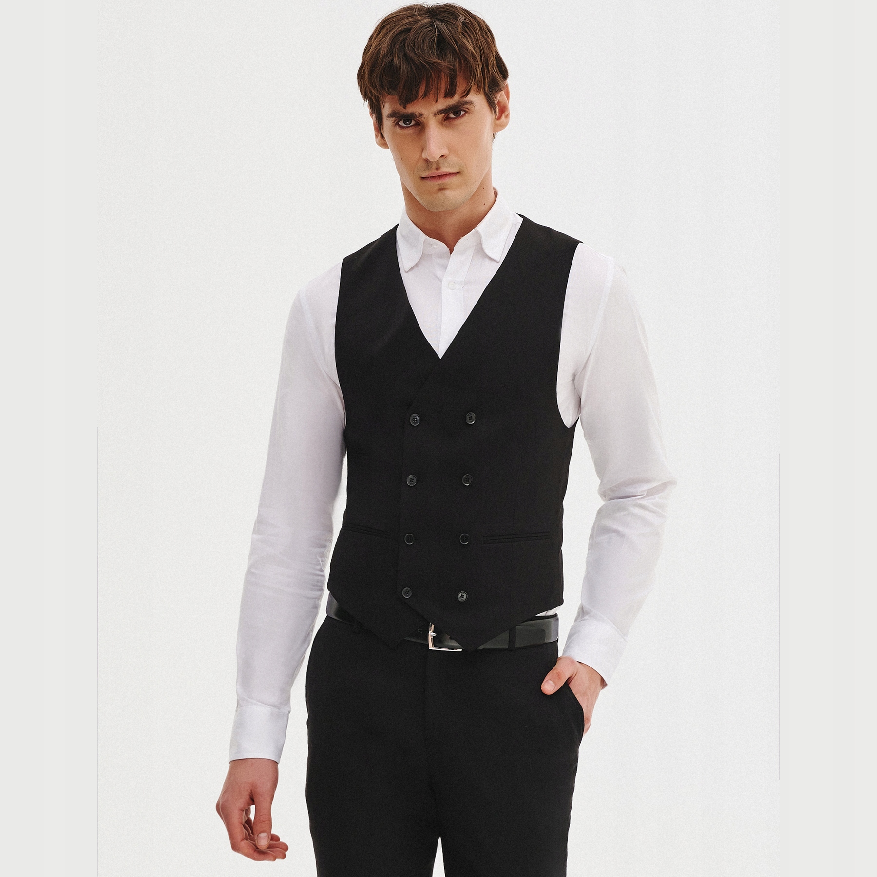 Klasická černá pánská dvouřadá vesta Pako Lorente vel 54