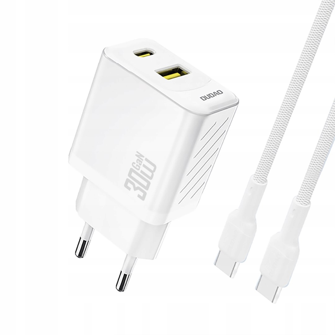 Ładowarka sieciowa Usb-a Usb-c z kablem Usb-c GaN Pd 30W biała