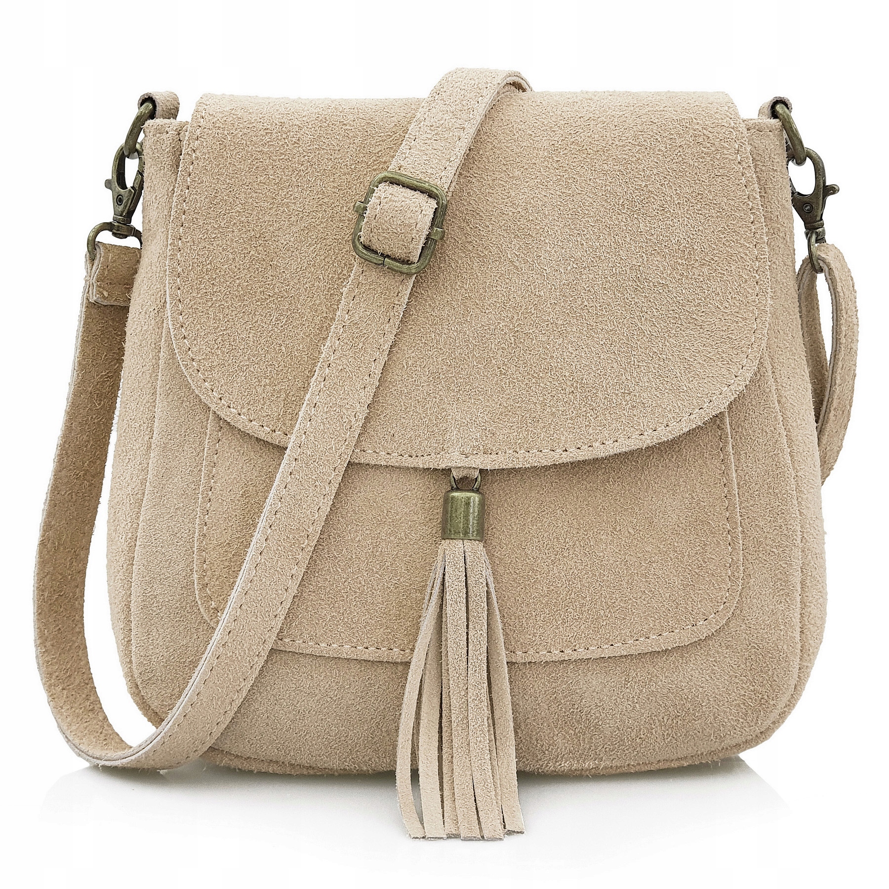 Vera Pelle torebka damska zamszowa listonoszka z klapą na ramię Beżowa