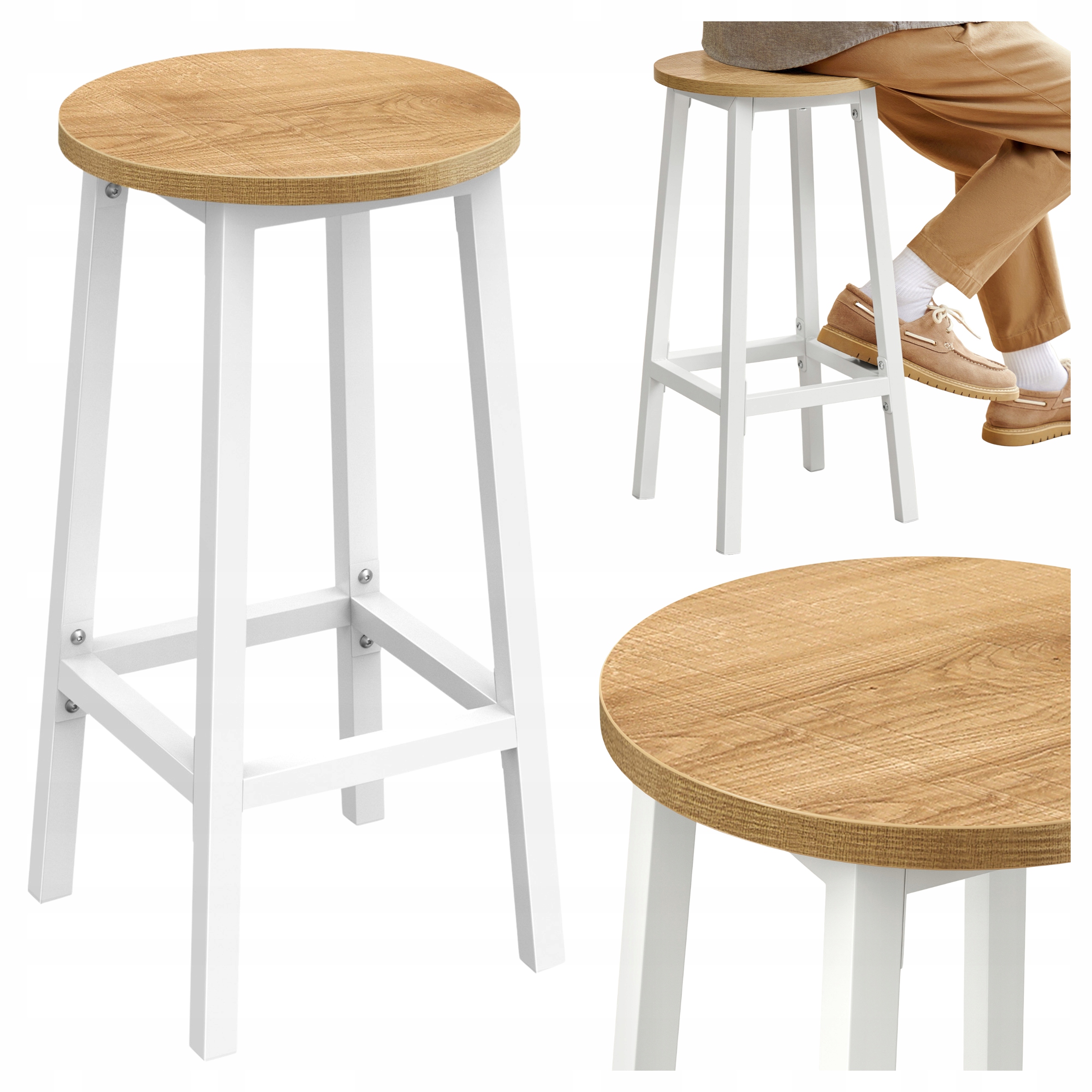 Barová Židle Barový 1 Ks Křeslo Stolička Kuchyňský Stůl Kovový Dub Artisan Bílý