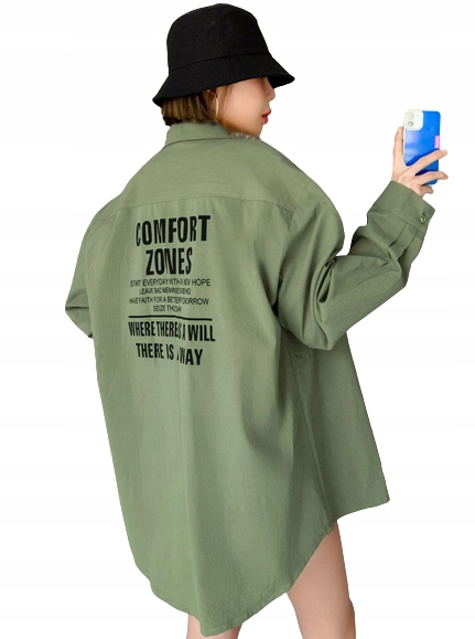 KOSZULA OVERSIZE Z NAPISEM ZIELONA CASUAL M 1VWH Cechy dodatkowe brak