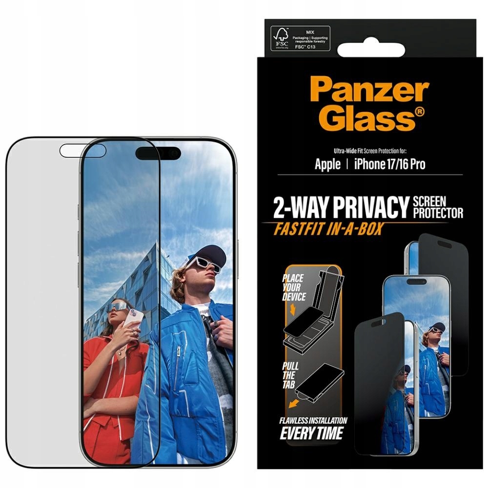 PanzerGlass Fastfit sklo S Privátním Filtrem Tvrzené Ap pro iPhone 17 16 Pro