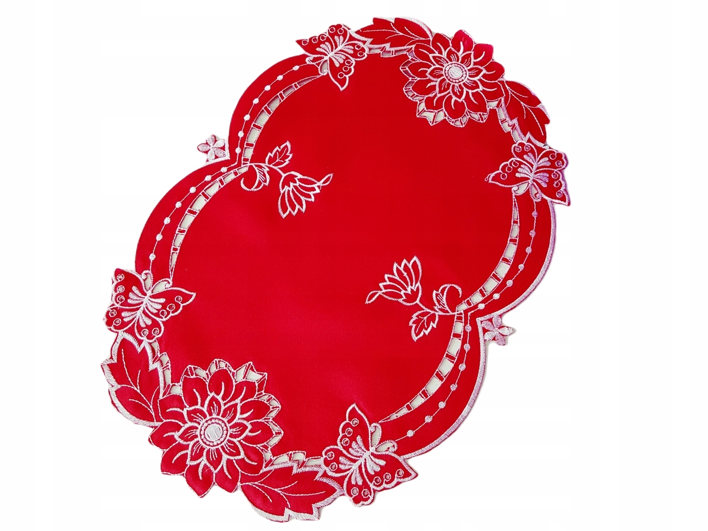 

Serwetka 30 x 45 cm czerwona srebrny haft motyl