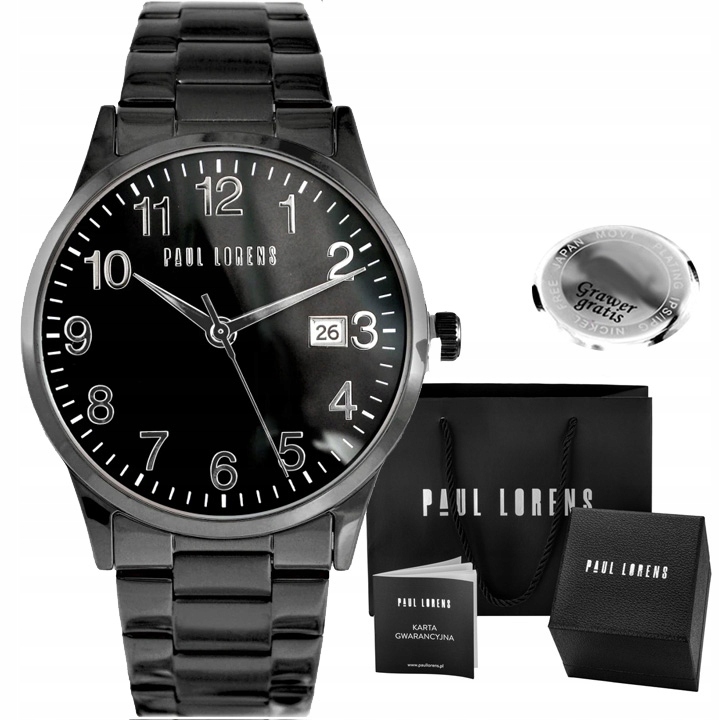 Pánské hodinky Paul Lorens Pablo ocelové s datumovkou a číslicemi Gravírování