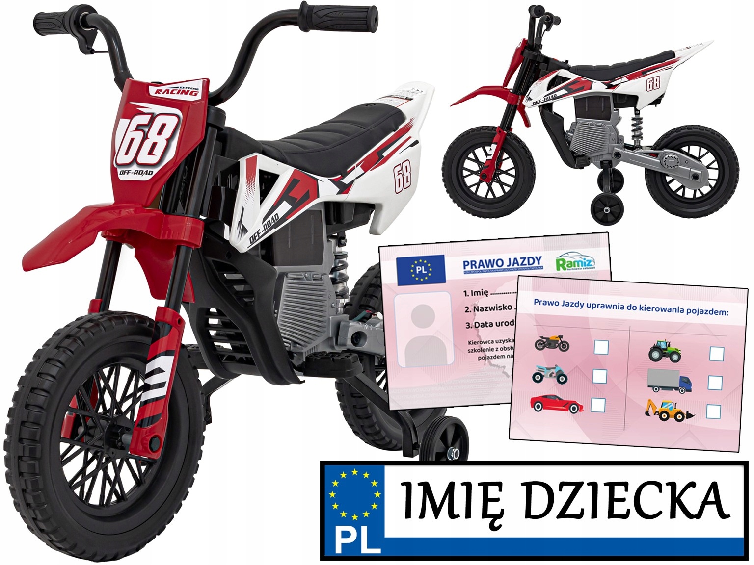 motorek elektryczny na akumulator dla dziecka Pantone 361C koła Eva ekoskór