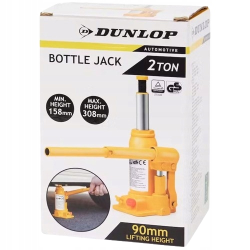 Hever sloupkový lahvový pro garáž Dunlop – 2 tuny, nosnost žlutá