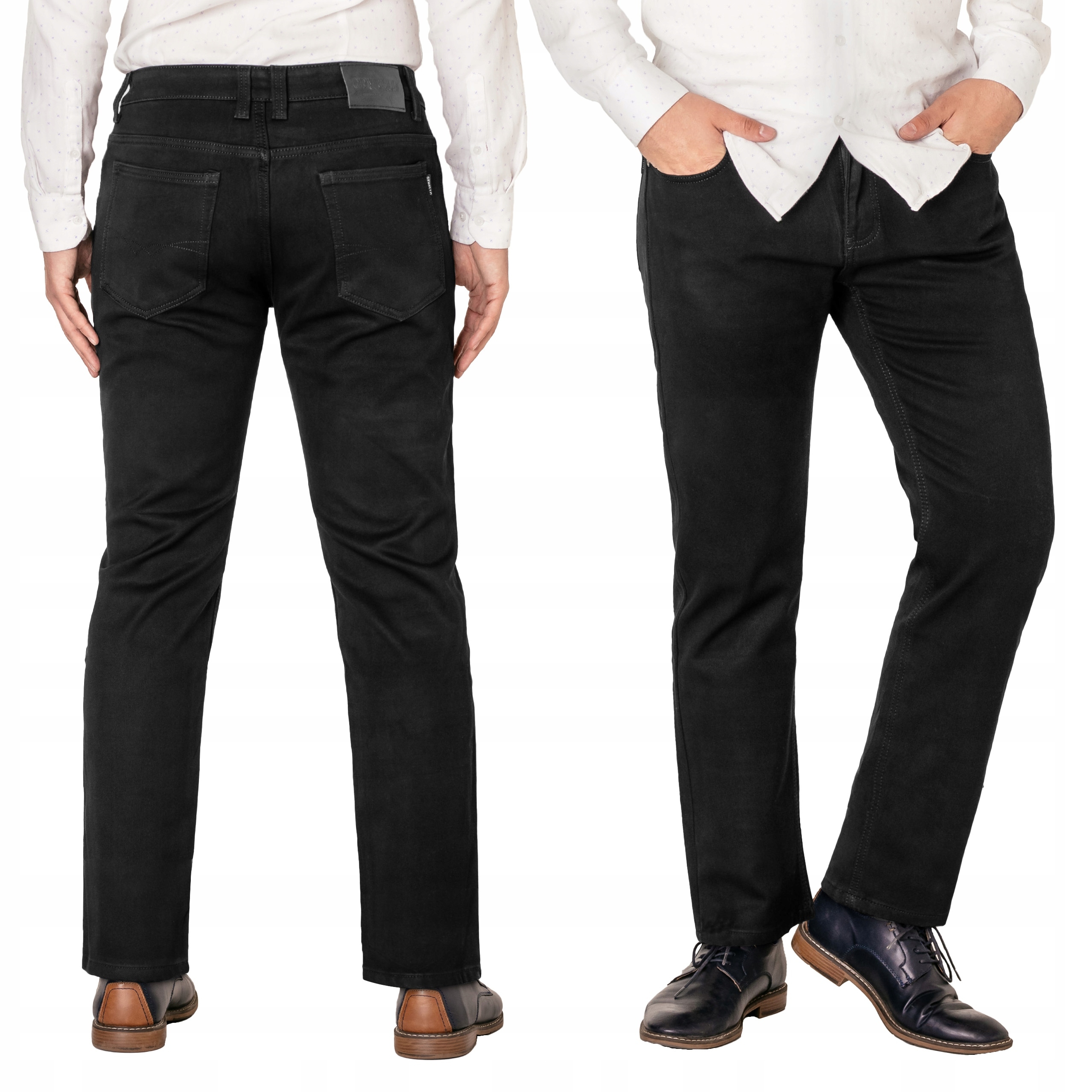 Ciepłe Ocieplane Czarne Spodnie Męskie Jeansy Ocieplone Polarem 326 W37 L30