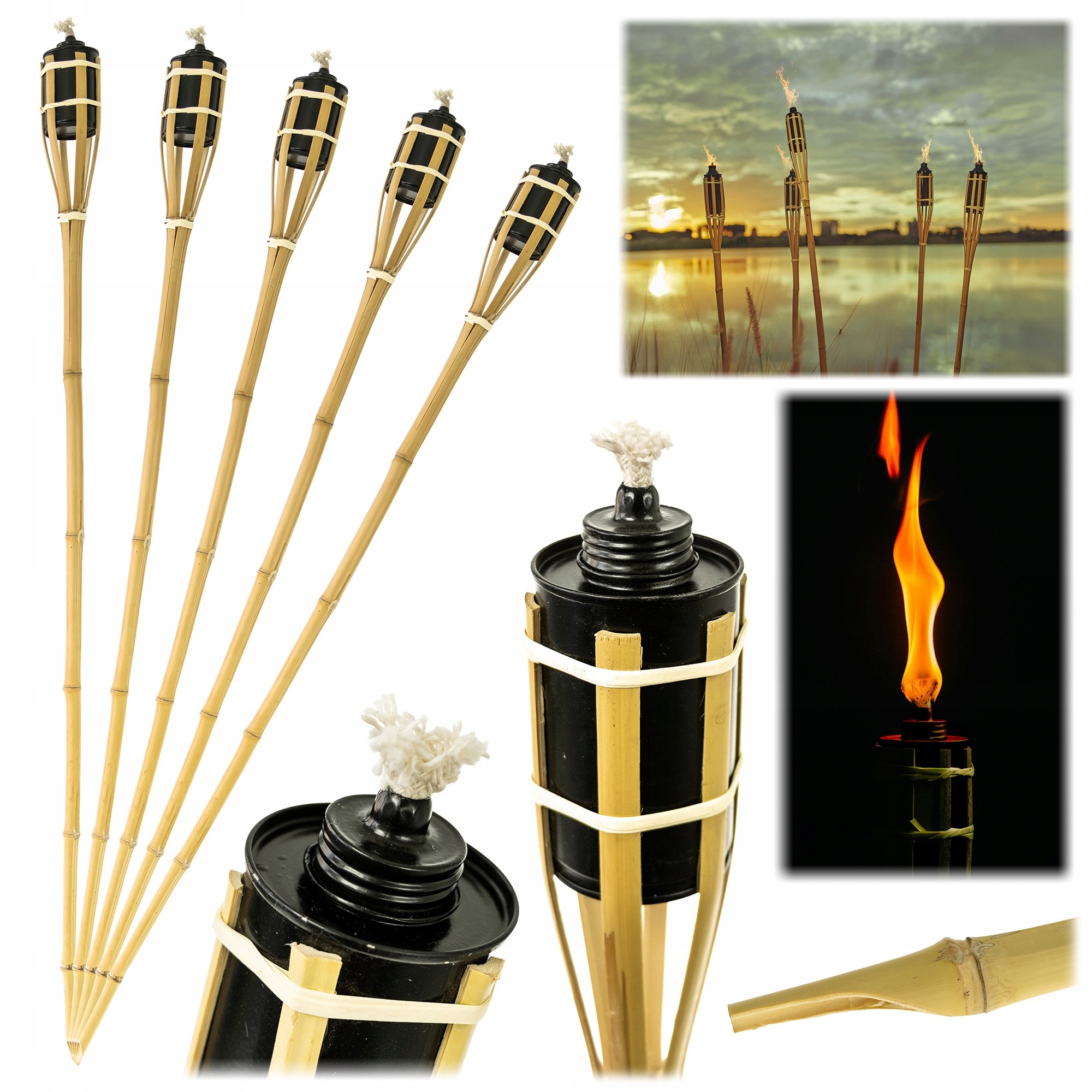 Bambusová zahradní pochodeň přírodní 120 cm na olej, odolná 5 kusů