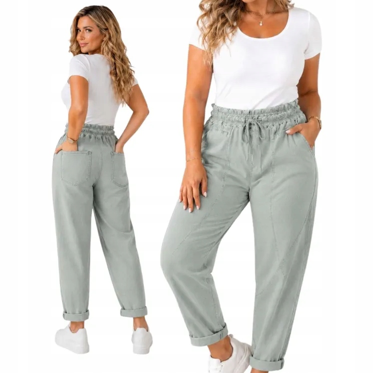 Džínové kalhoty Plus Size khaki elastická viskóza lycra 54 56 7XL 8XL