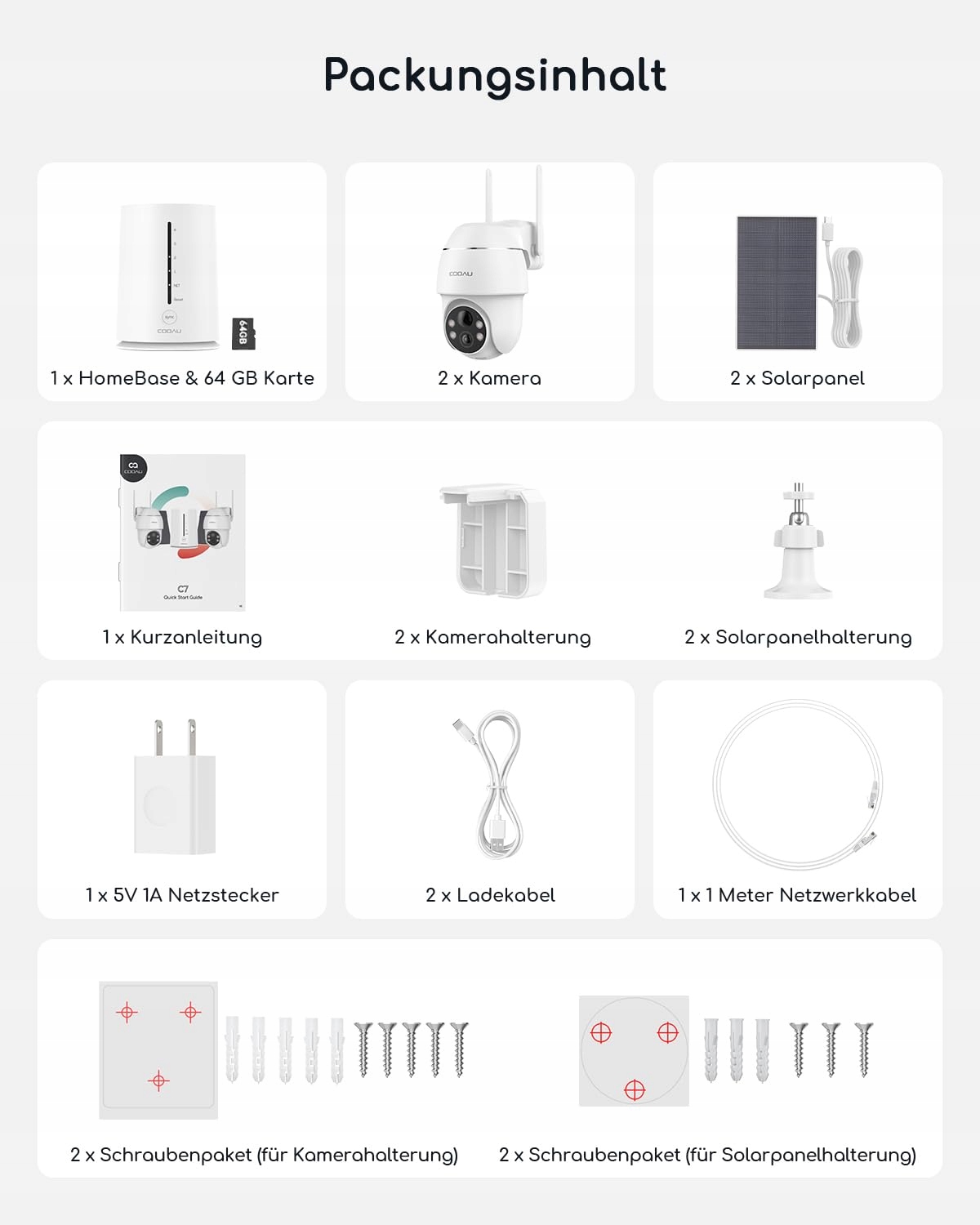 COOAU Kamera Zewnętrzna Solar 4MP 2.5K 360 Stopni 64GB LED Nocą — miniatura 6
