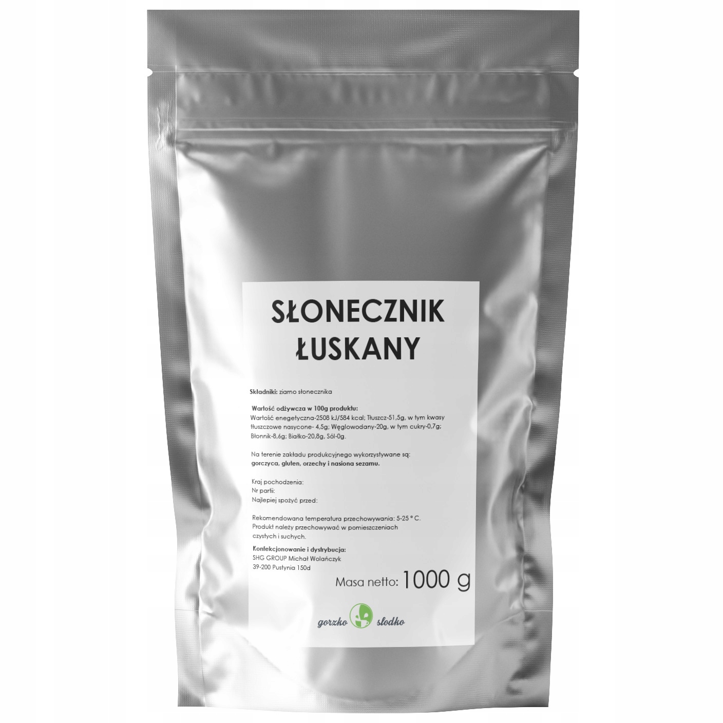 SŁONECZNIK ŁUSKANY nasiona słonecznika 1kg Stan opakowania oryginalne