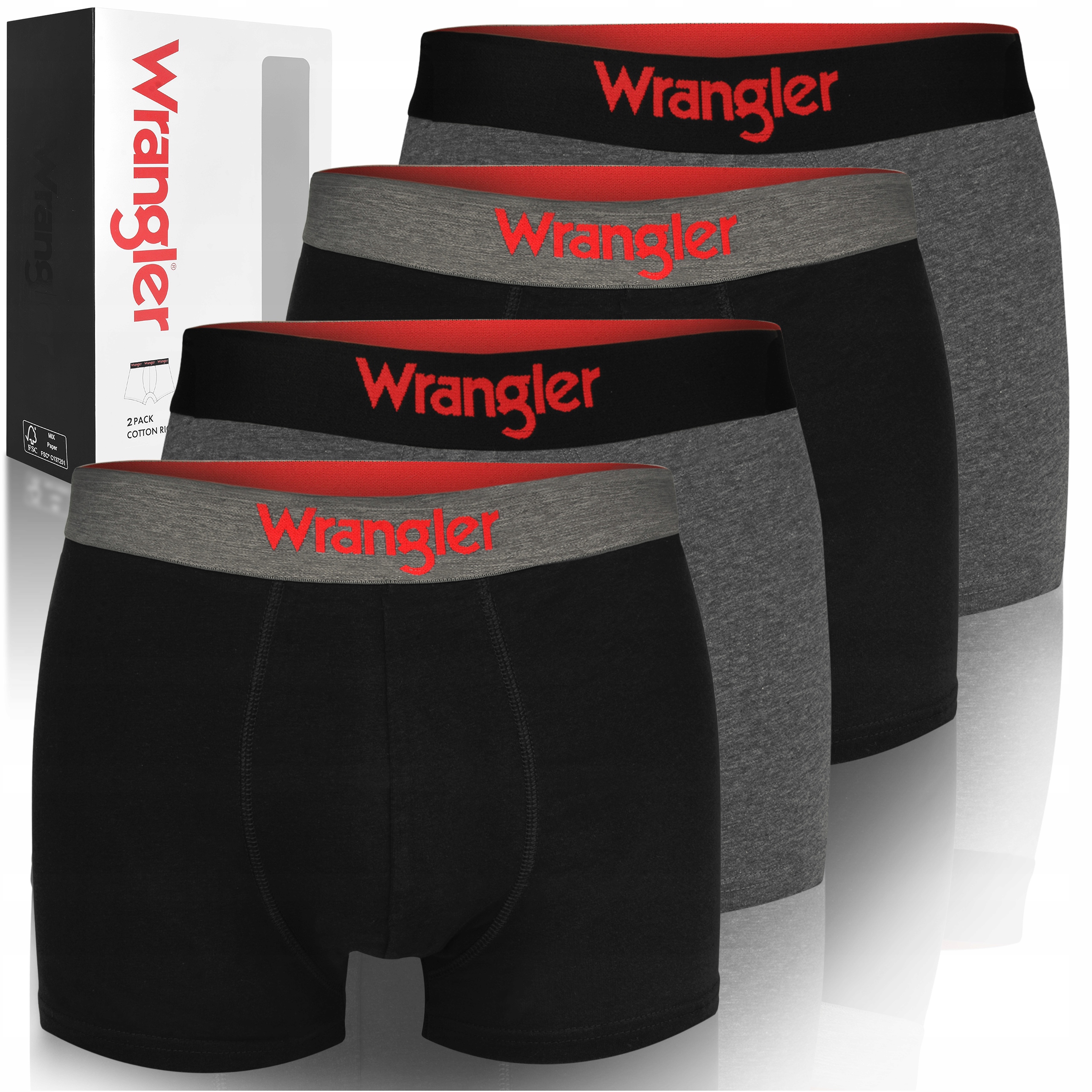 Wrangler Zestaw Bokserki Męskie 22055 Szary Bawełna 4 pak Roz. M