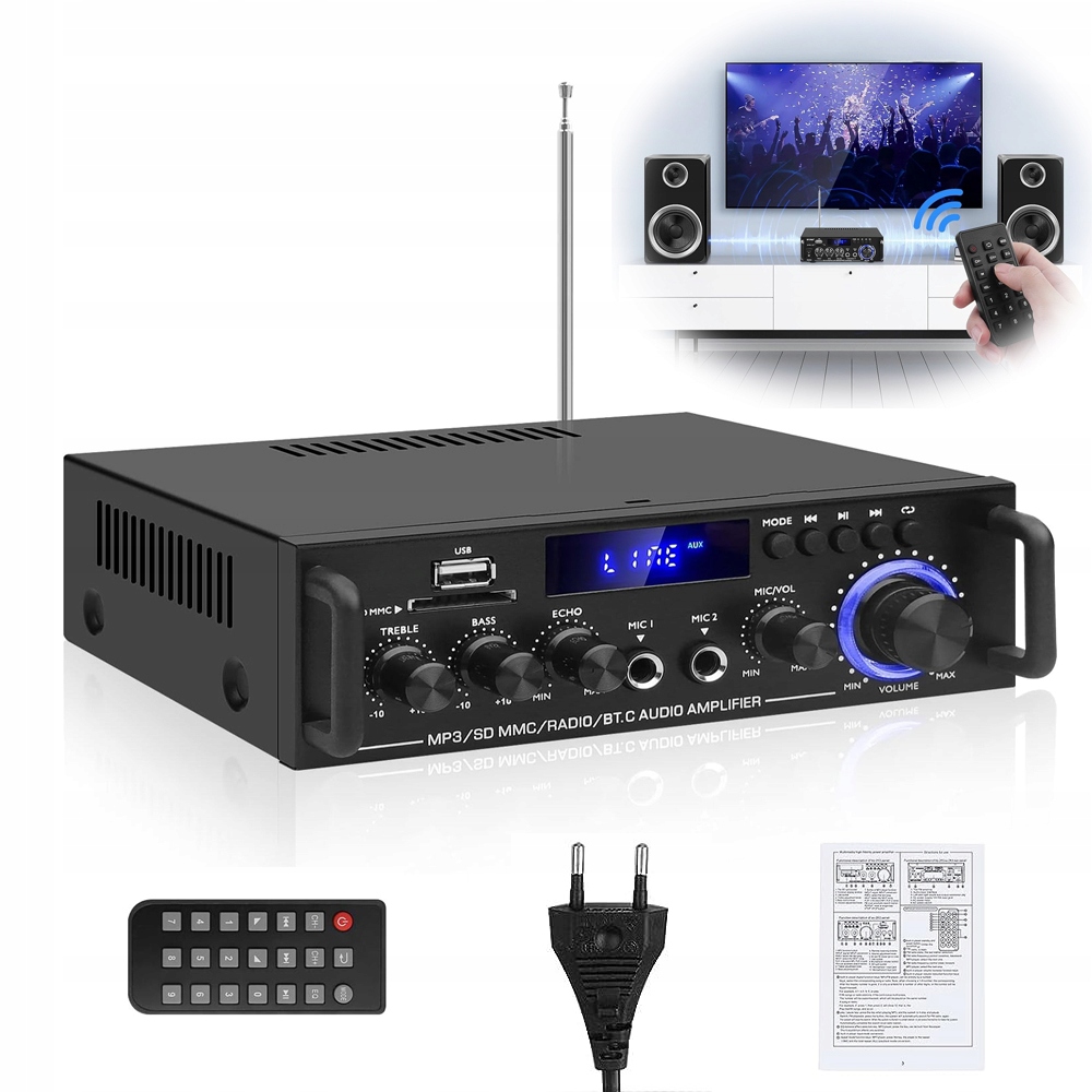 Bluetooth Audio Zesilovač 5.0 2X50W Mini Stereo Zesilovač Pro Domácnost, Černý