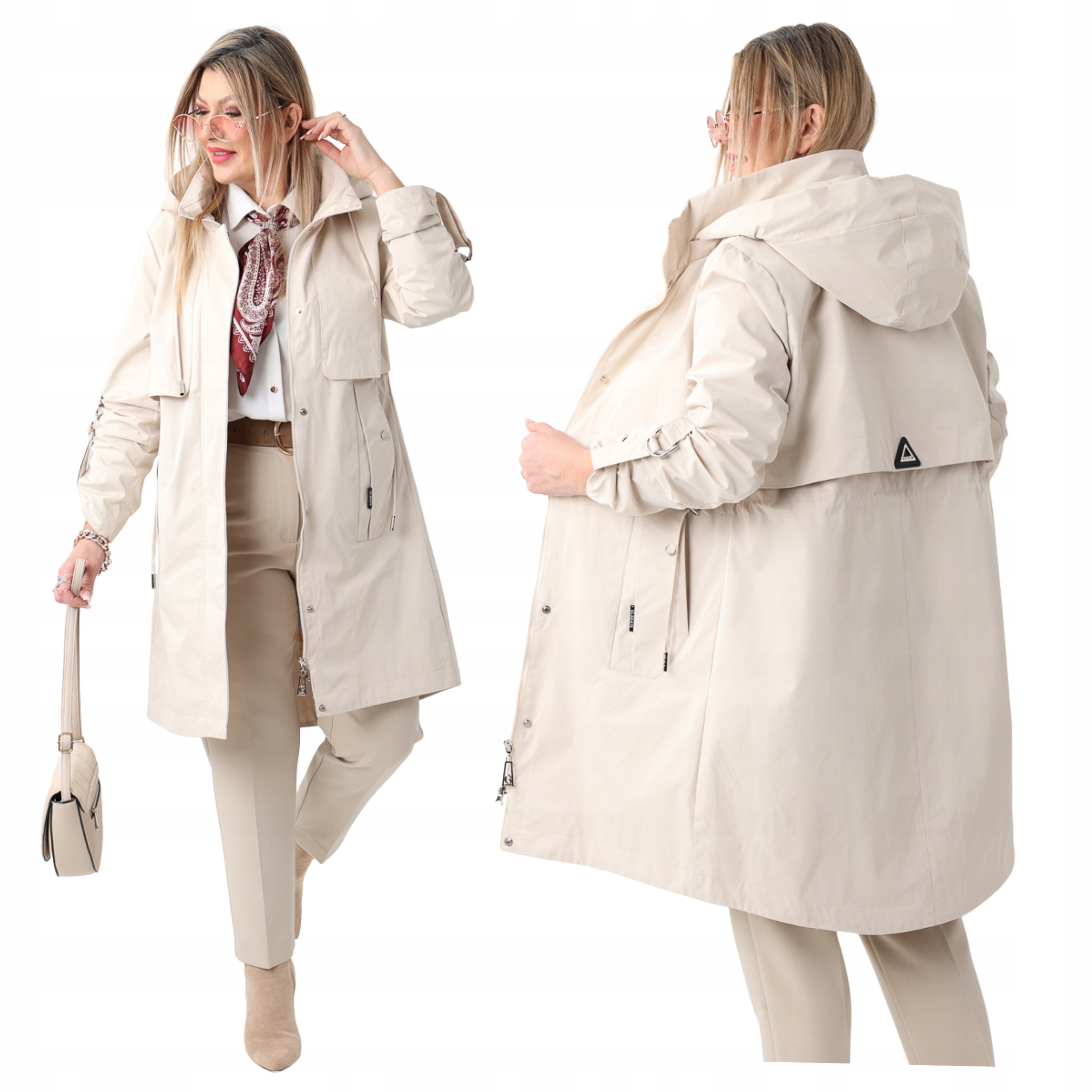 Kurtka Przejściowa Parka Damska Z Kapturem Cienka Duże Rozmiary