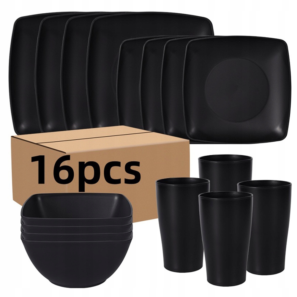 Turistické Nádobí 16-DÍLNÁ Sada Z Pšeničné Slámy Černá