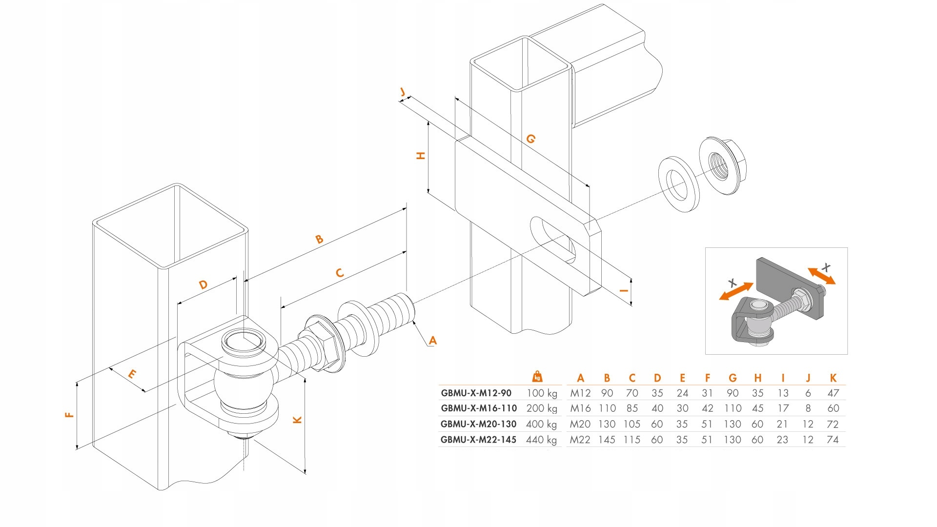 Locinox Zawias 180° regulowany w 3-kierunkach GBMU-B-M22-145, P00012650 Marka Locinox