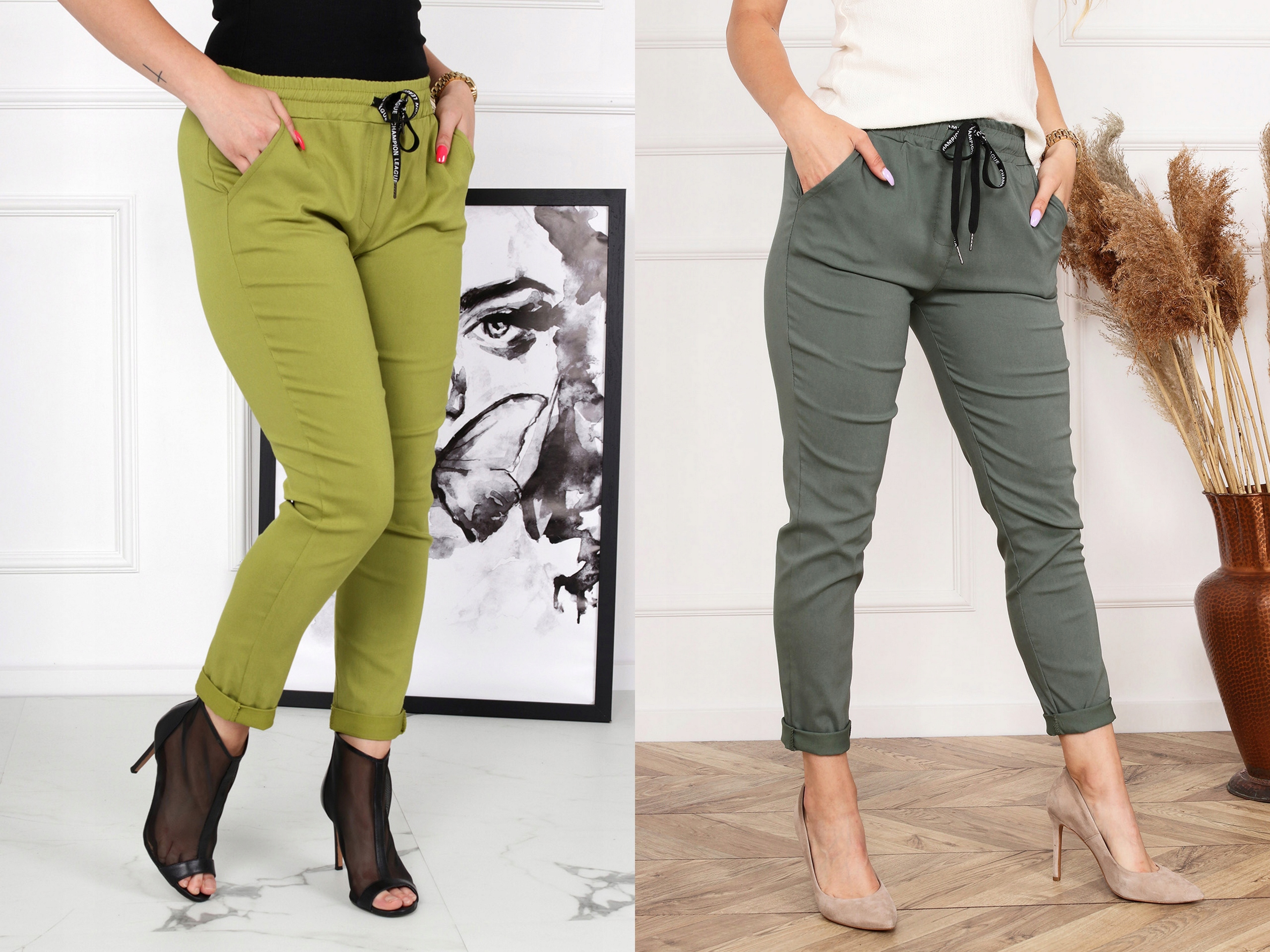 SPODNIE DAMSKIE RURKI CYGARETKI KLASYCZNE MODNE WYGODNE ELASTYCZNE 48 4XL Wzór dominujący bez wzoru