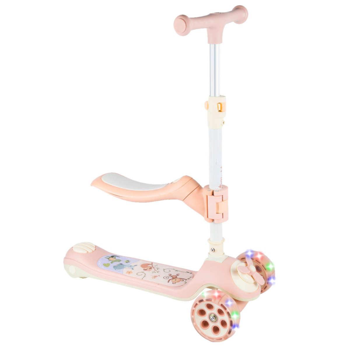 Hulajnoga Trójkołowa Dla Dzieci Balansowa Regulowana z Siedzeniem Koła Led