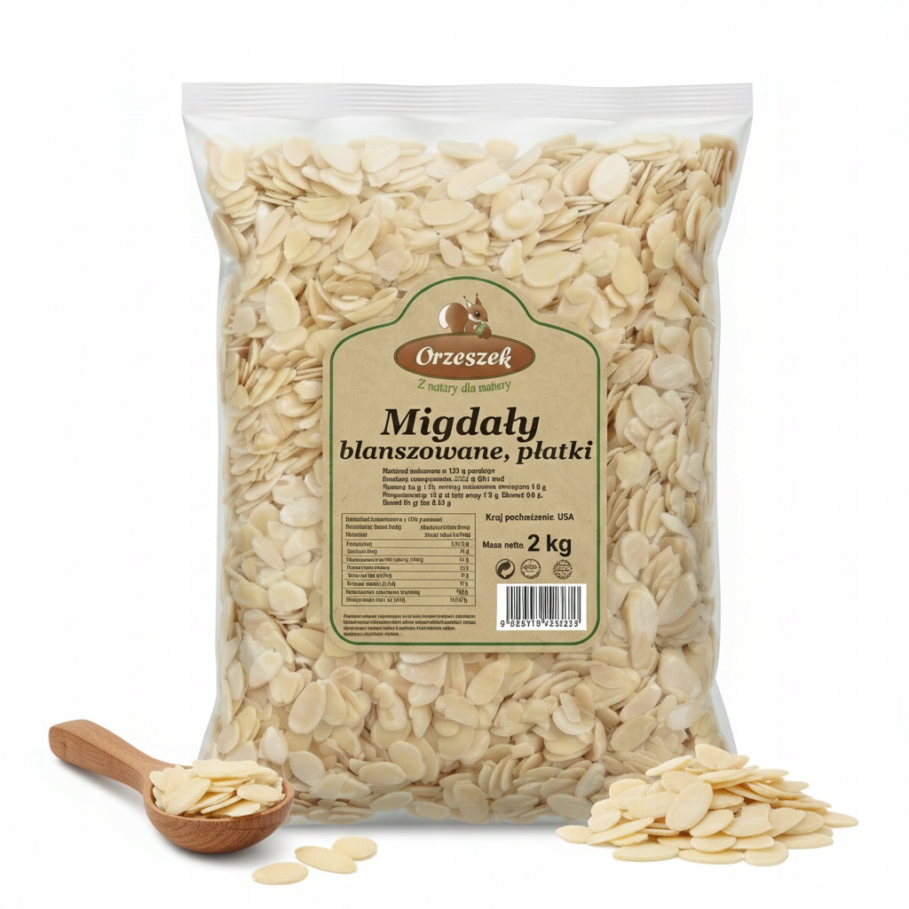 Levně Kalifornské blanšírované mandle madlové plátky Orzeszek 2 kg 2000 g