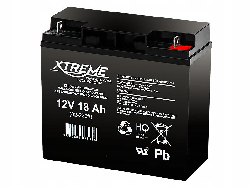 Akumulator żelowy 12V 18Ah 316Wh zasilanie awaryjne wymiar 178 x 164 x 74mm