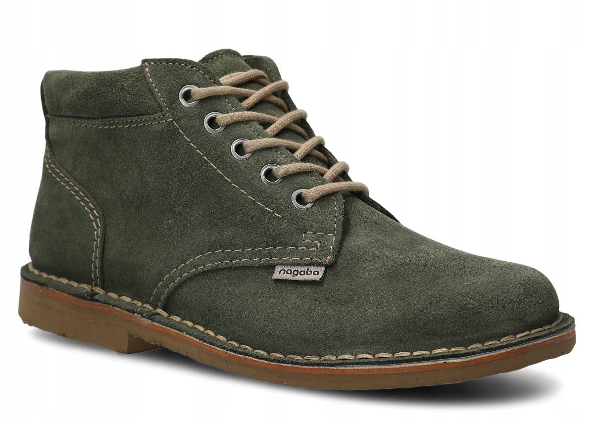 Pánské Kožené Boty Velurové Khaki Nagaba 076 Polské 43