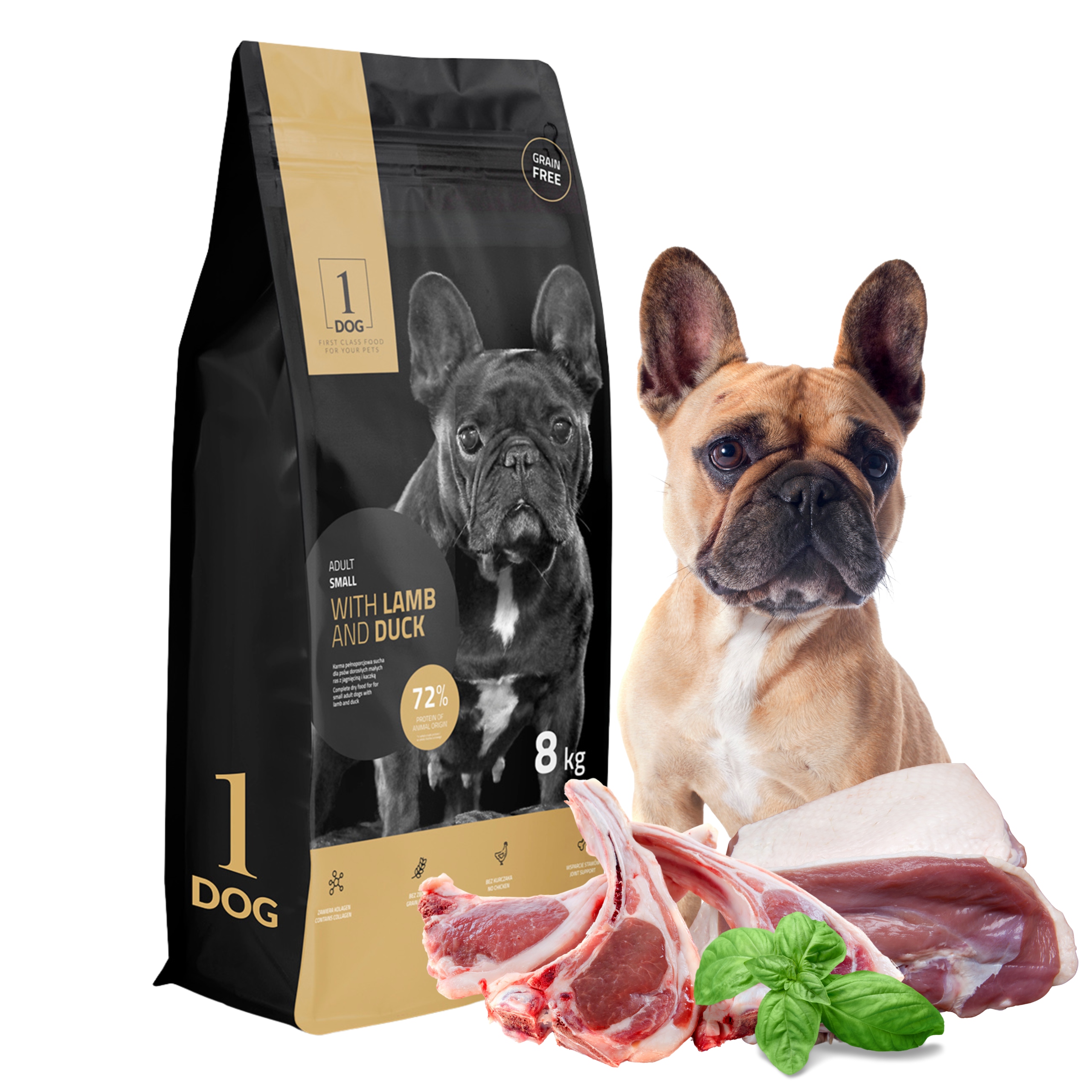 Sucha karma dla psa z Jagnięciną kaczką dla małych ras 8 kg 1DOG bez zbóż