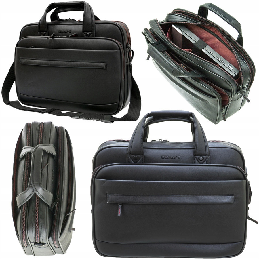 Davidt's Obchodní Taška Elegantní Z Ekoligické Kůže, Černá, Dvě Komory