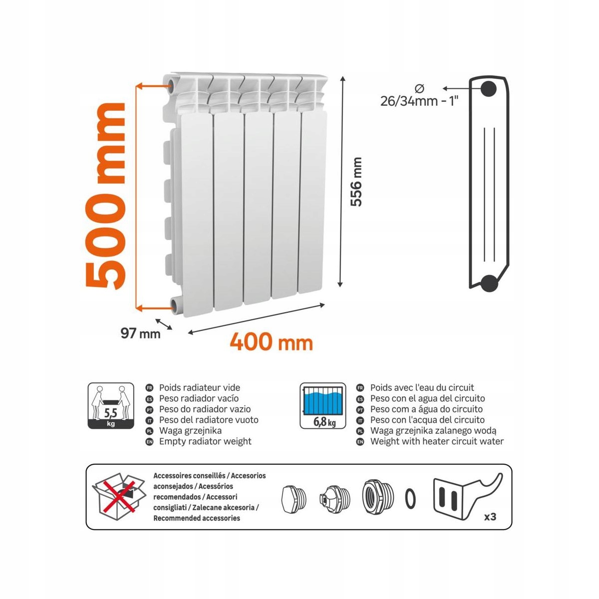 GRZEJNIK ALUMINIOWY X500 5 ŻEBEREK EAN (GTIN) 3276000717089