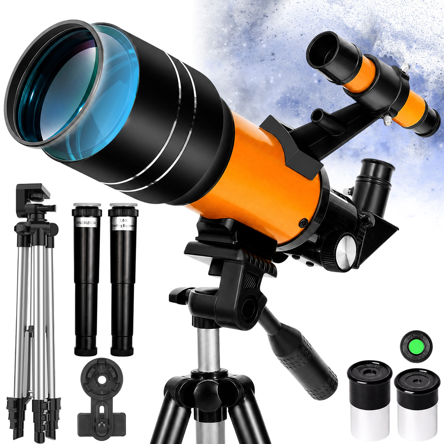 Teleskop 70 MM 300 MM Sada 2 Brýlí 2 Barlow Měsíční Filtr Pro Děti