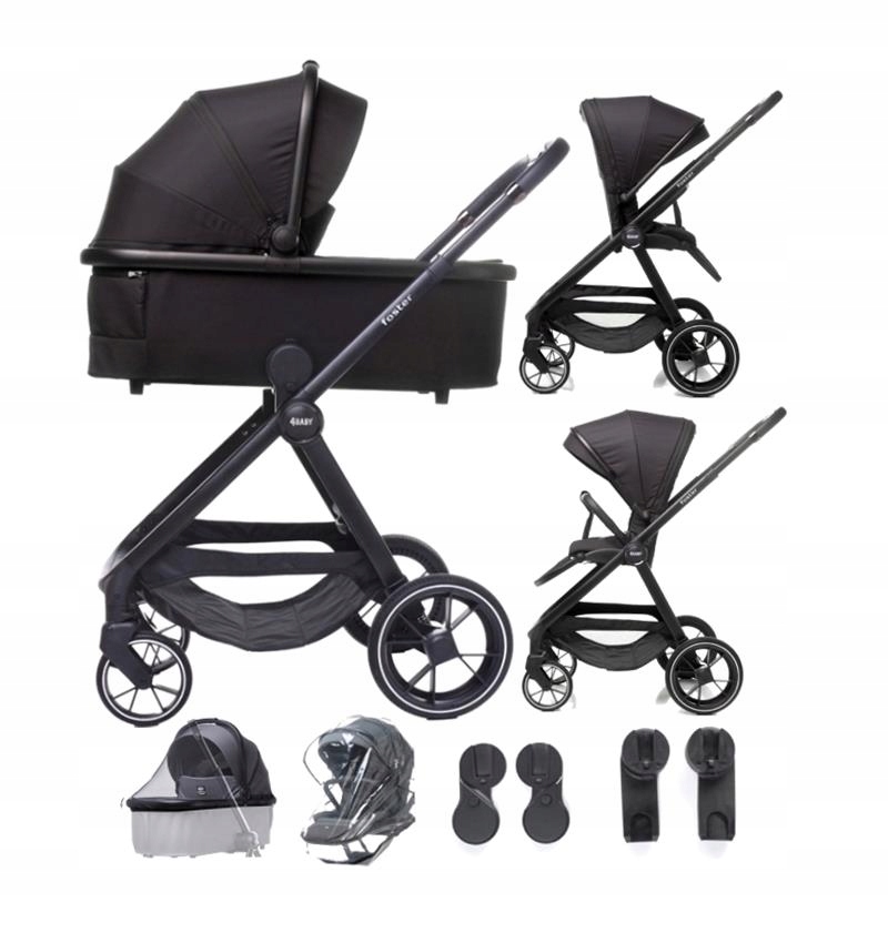 4BABY Wózek 2W1 Foster Spacerówka Z Gondolą Przód-tył Dla Dziecka Dodatki