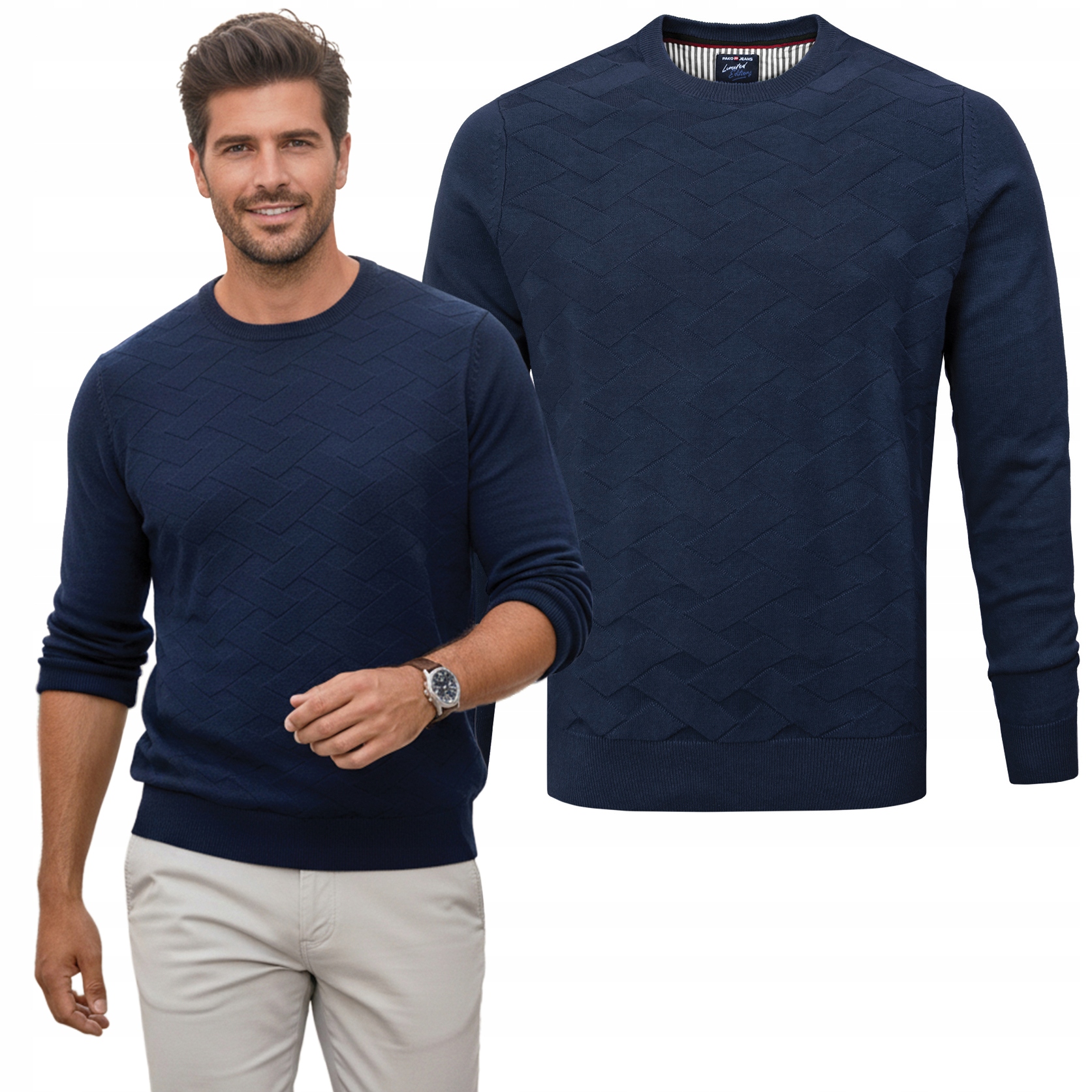 Elegantní pánský svetr Klasický Tmavě Modrý Bavlněný XL Pako Jeans