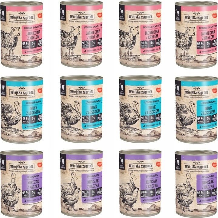 Levně Wiejska Zagroda krmivo pro kočky, mix chutí 12x400 g