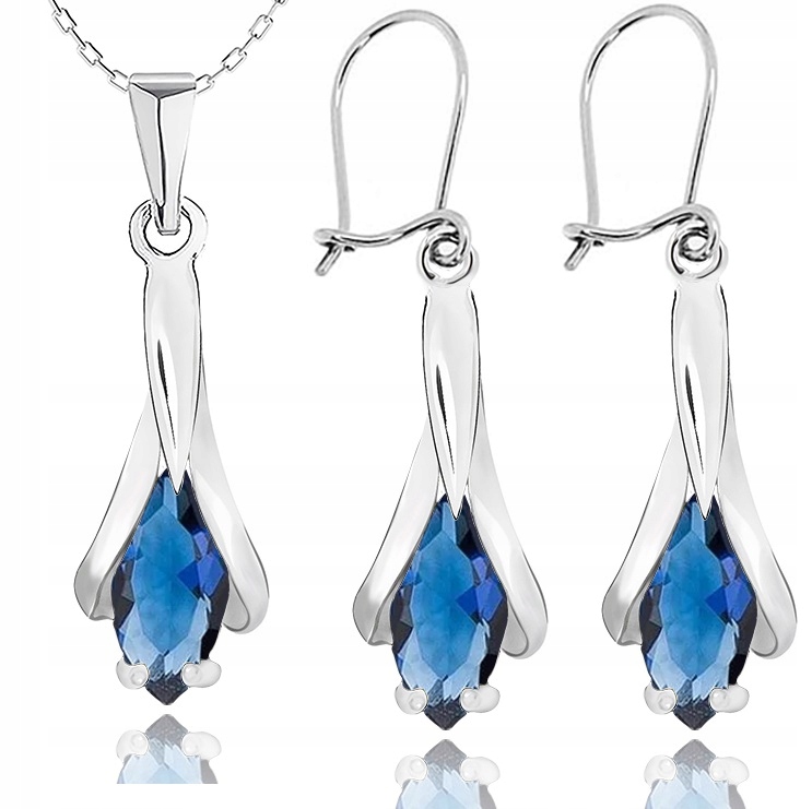 

Srebrny Komplet Biżuterii Z Niebieskimi Cyrkoniami