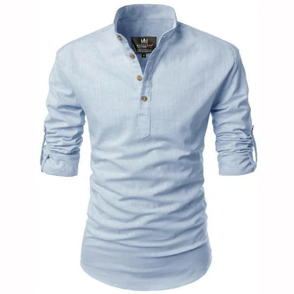 Koszula Męska Stójka Casual Codzienna Lniana Len Rozmiar M